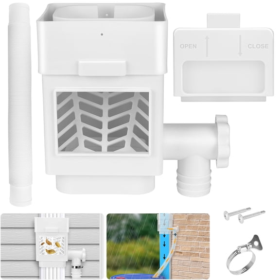 HK Rainwater Collection System, Downspout Diverter Fits for 2"x 3" or 3"x 4" Residential Downspouts, Rain Barrel Diverter Kit with Adjustable Valve and Filter, 5FT Hose, White