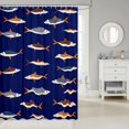 thumbnail image 2 of Manfei Abstract Fish Shower Curtain 72Wx72L, Marine Animal Bathroom Curtain, Navy Orange, 2 of 5