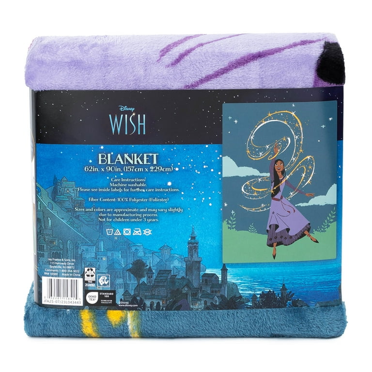 Disney Wish Kids Plush Bed Blanket, Twin, 62 x 90, Blue and Purple