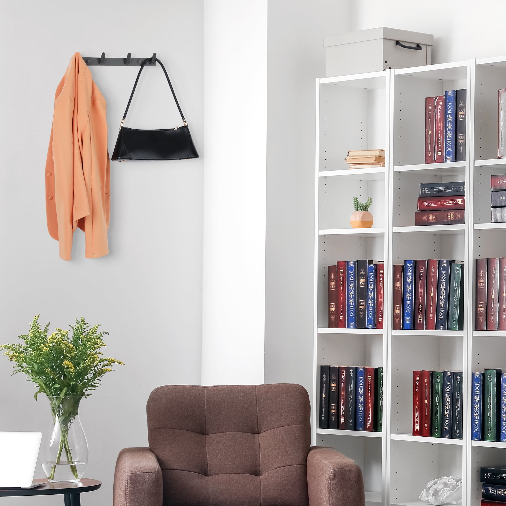 Unique Bargains Coat Rack Wall Mount with 4 Hooks for Entryway Bathroom Bedroom Gray 4 Hooks