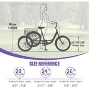 MOONCOOL 24 26 Adult Tricycle, 7 Speed 3 Wheeled Bikes for Adults, Trike Cruiser Bike w/ Large Basket & Maintenance Tools & Shimano Derailleur & Parking Brake Handle
