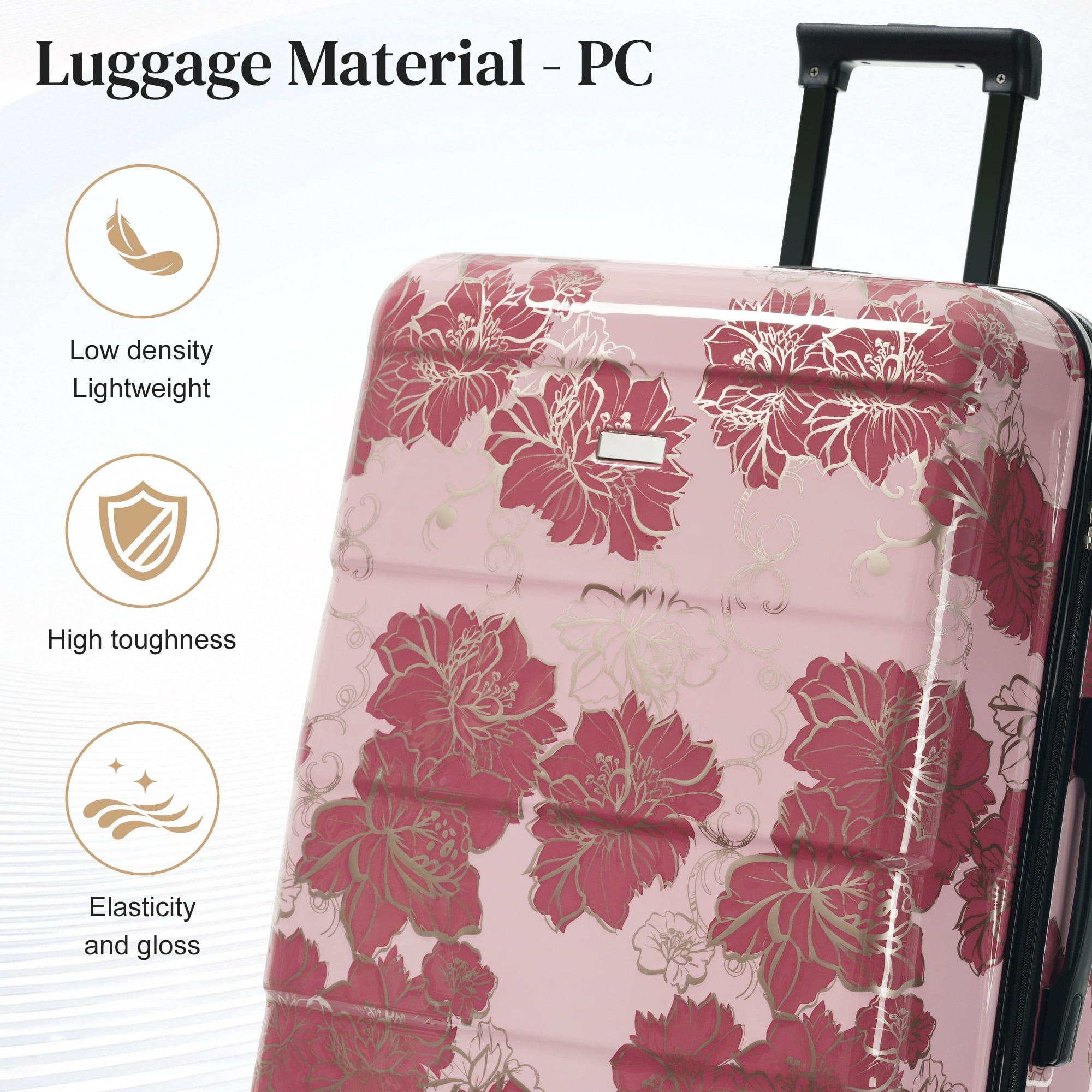 MAYEERTY 5-Piece Floral PC Luggage Set (8"+14"+20"+24"+28") - Lightweight with Combination Lock & Spinner Wheels, Purple