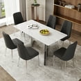 thumbnail image 3 of Miekor Furniture Dining Table and chairs set. 63"x31.5x30" Luxurious Snow Mountain Patterned Sintered Stone Table with Silver Metal Butterfly Legs.Paired With 6 Black Chairs 04186, 3 of 16