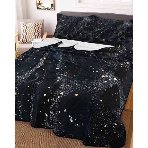 Starry Night Twin Size Down Alternative Comforter, Lightweight Comforter Quilt Bedding Set with Pillow Shams Chic Modern Black Blue Marble Texture All Seasons Bed Comforter Duvet Insert 68"x86"