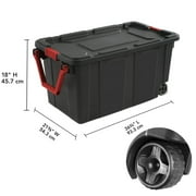 40 Gallon Wheeled Industrial Tote Plastic Storage Tote, Black, Set of 2