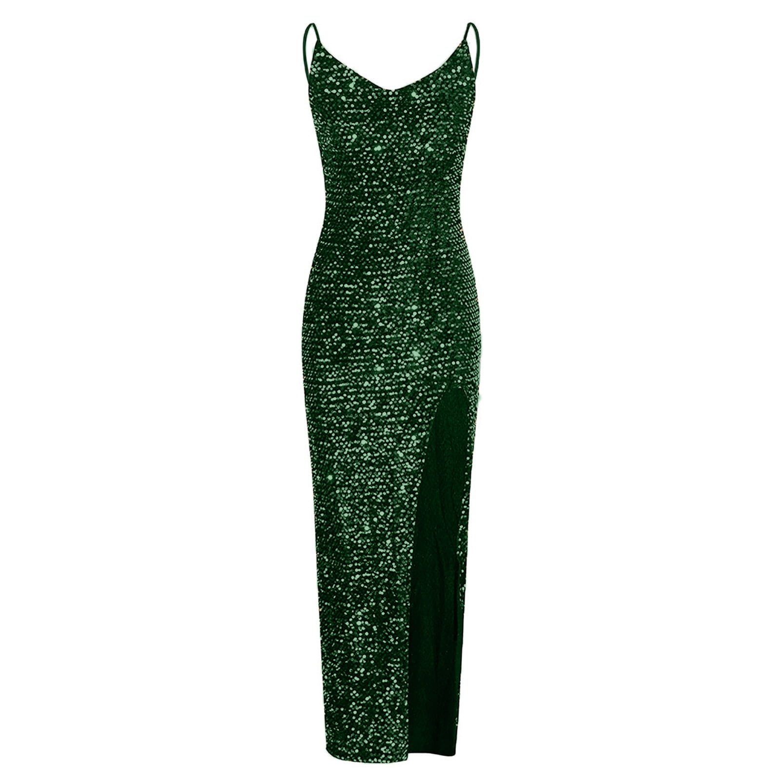 jsaierl Sequin Dress for Women Off the Shoulder Sleeveless Maxi Dresses Sexy V-Neck Bodycon Side Split Prom Dress Evening Party Club Date Night Sparkly Dress