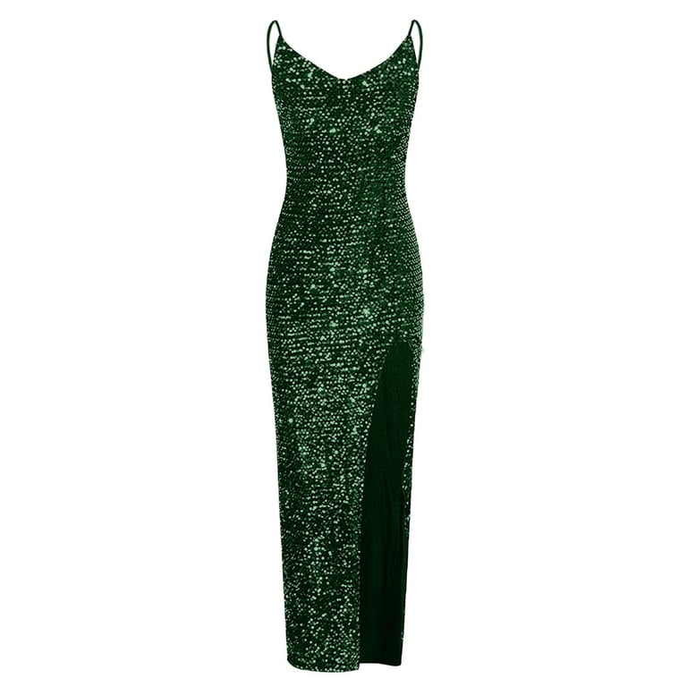 BLTIBY Women Sequin Evening Dress Hip Wrap V-Neck Ruched Waist Sleeveless  Glitter Cocktail Party Slim Formal Gowns with High Split Green XXL -  Walmart.com