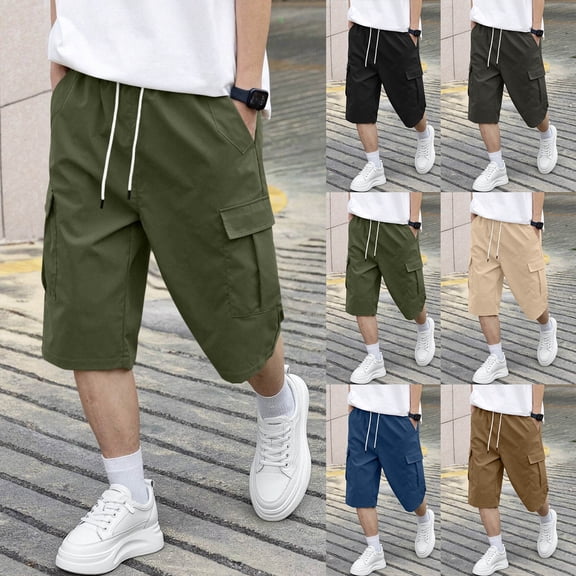 Vetsdori Elastic Waist Shorts for Men Cargo Pull-On Cotton Casual,Relaxed Fit Summer Athletic Pockets Mens Shorts Outdoor