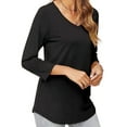 thumbnail image 4 of Liher Women Autumn Tshirt Lightweight Soft Tunic Top V Neck 3 4 Sleeve Dressy Blouse Black Tee Clothes Size M, 4 of 6