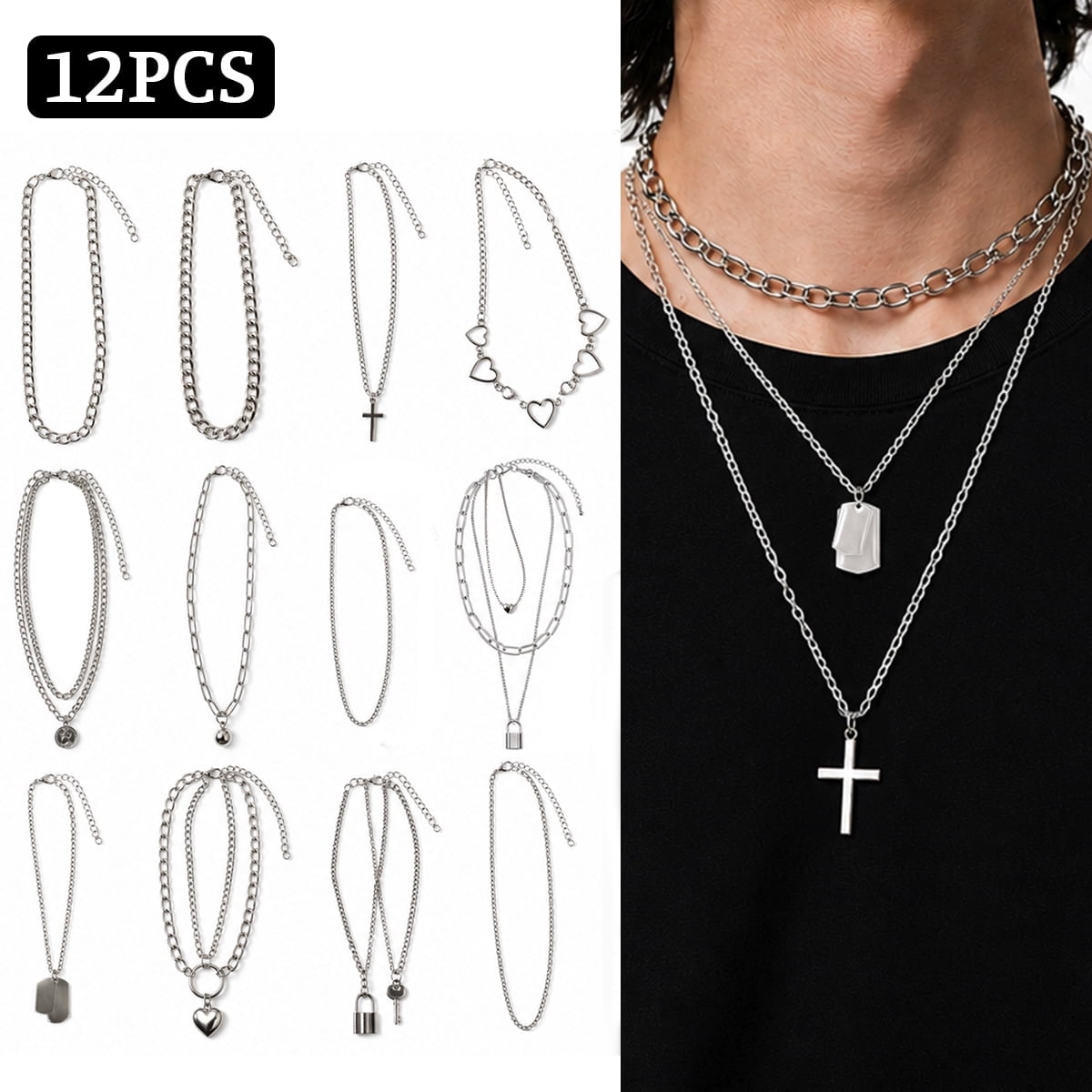 Sterling Silver Gothic Jewelry, 6PCS Multi Layer Men's & Women's