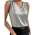 thumbnail image 2 of Gomelly Ladies T Shirts V Neck Tank Tops Sexy Summer Top Women Boho Party Vest Satin Silk Grey XL, 2 of 5