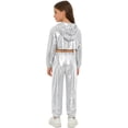 thumbnail image 3 of Hansber Kids Girls Modern Street Hip Hop Jazz Dance Outfits Long Sleeve Metallic Hoodie Crop Top and Pants Set Silver Black 8, 3 of 7