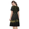 thumbnail image 2 of Horeoi Happy New Year Print Women's Short Sleeve Dress Breathable Polyester-Spandex All-Over Print A-Line Side Pockets Elastic Waist, 2 of 6