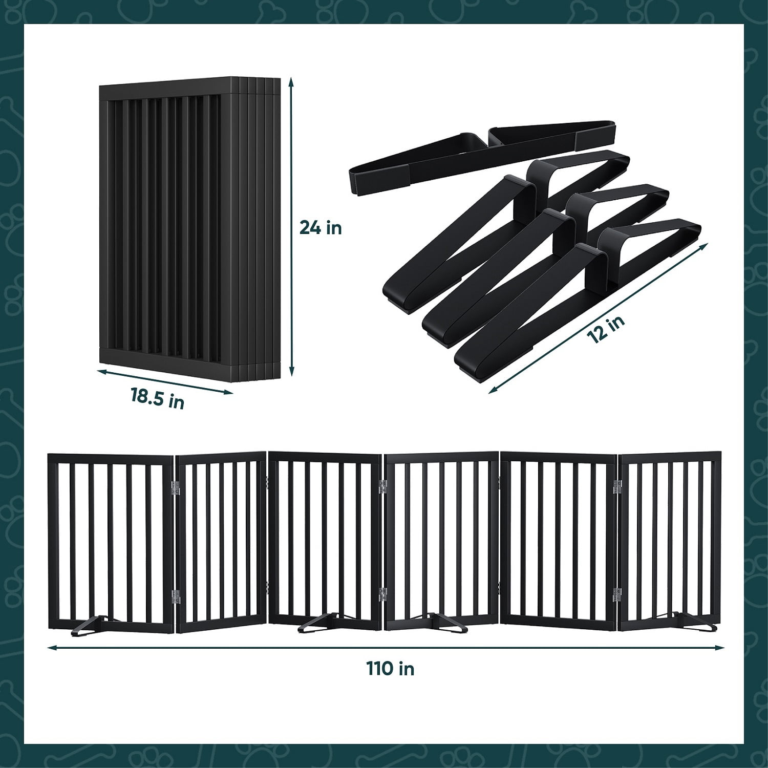 Algherohein Dog Gate for Inside,Bamboo Freestanding Pet Gate for Doorways,Indoor, 24" Black