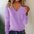 thumbnail image 2 of WTXUE Women's V-Neck Tunic Sweater with Pockets Soft Knitted Pullover Long Sleeve Lightweight Knit Pullover Tops Business Casual Sweaters Fall Outfits Purple S, 2 of 6