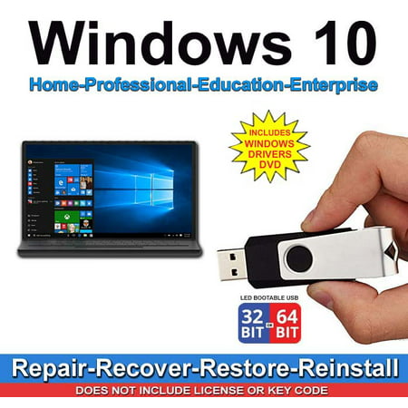 Windows 10 Professional, Home Premium, Enterprise. Education 32/64 USB Repair Recover Restore Install & 2019