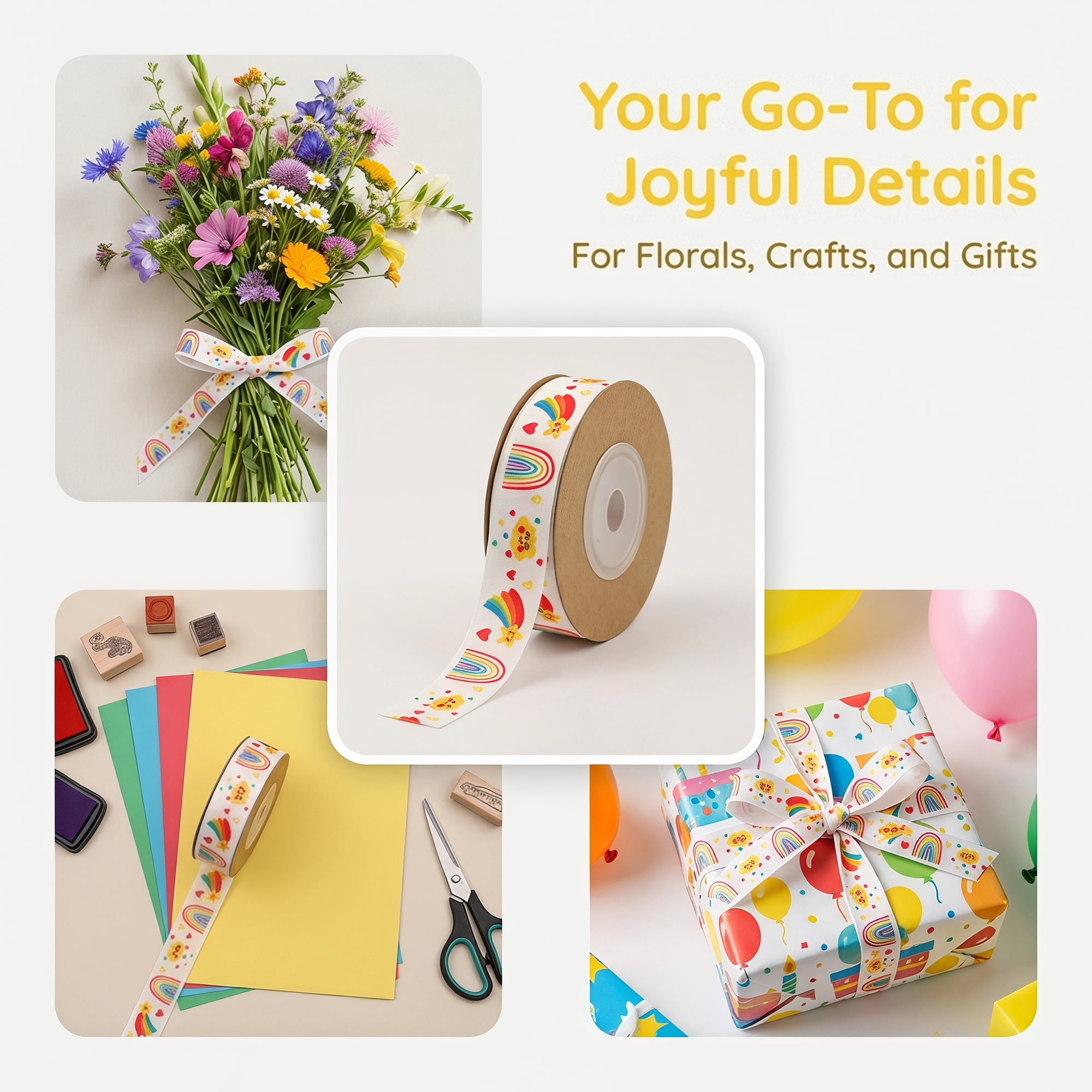 Unique Bargains Vibrant Fabric Cartoon Ribbon for Creative Gift Wrapping Projects Rainbow