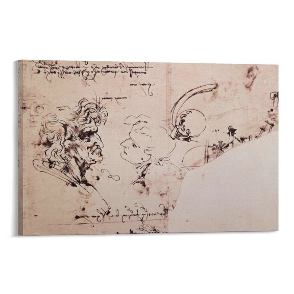 Leonardo Da Vinci Study of Two Heads in Profile And Studies of Machines Posters Home Decor Poster Wall Art Hanging Picture Print Bedroom Decorative Painting Posters Room Aesthetic 12x18inch(30x45cm)