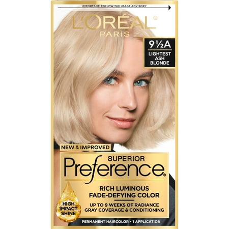 L'Oreal Paris Superior Preference Fade-Defying Permanent Hair Color, 9.5A Lightest Ash Blonde, 1 kit