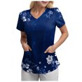 thumbnail image 7 of COMVALUE Scrub Tops Women Short Sleeve Plus Size V Neck Fun Printed Scrubs Top Medical Nursing Uniforms with Pockets (Dark Blue, S), 7 of 7