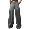 thumbnail image 4 of Female Wide Straight Leg Mid Rise Baggy Pocket Denim Jeans Without Belt Gray L, 4 of 8