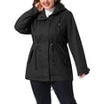 thumbnail image 4 of Agnes Orinda Women's Plus Size Hooded Anorak Jacket Utility Parka Zip Snap Drawstring Waist Windbreaker Coat with Pockets 1X Black, 4 of 6