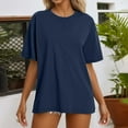 thumbnail image 2 of Casual Women's T Shirts Short Sleeve Round Neck Basic Top for Everyday Wear for Spring and Summer Fall Fashion,Color:Navy,Size:S, 2 of 4