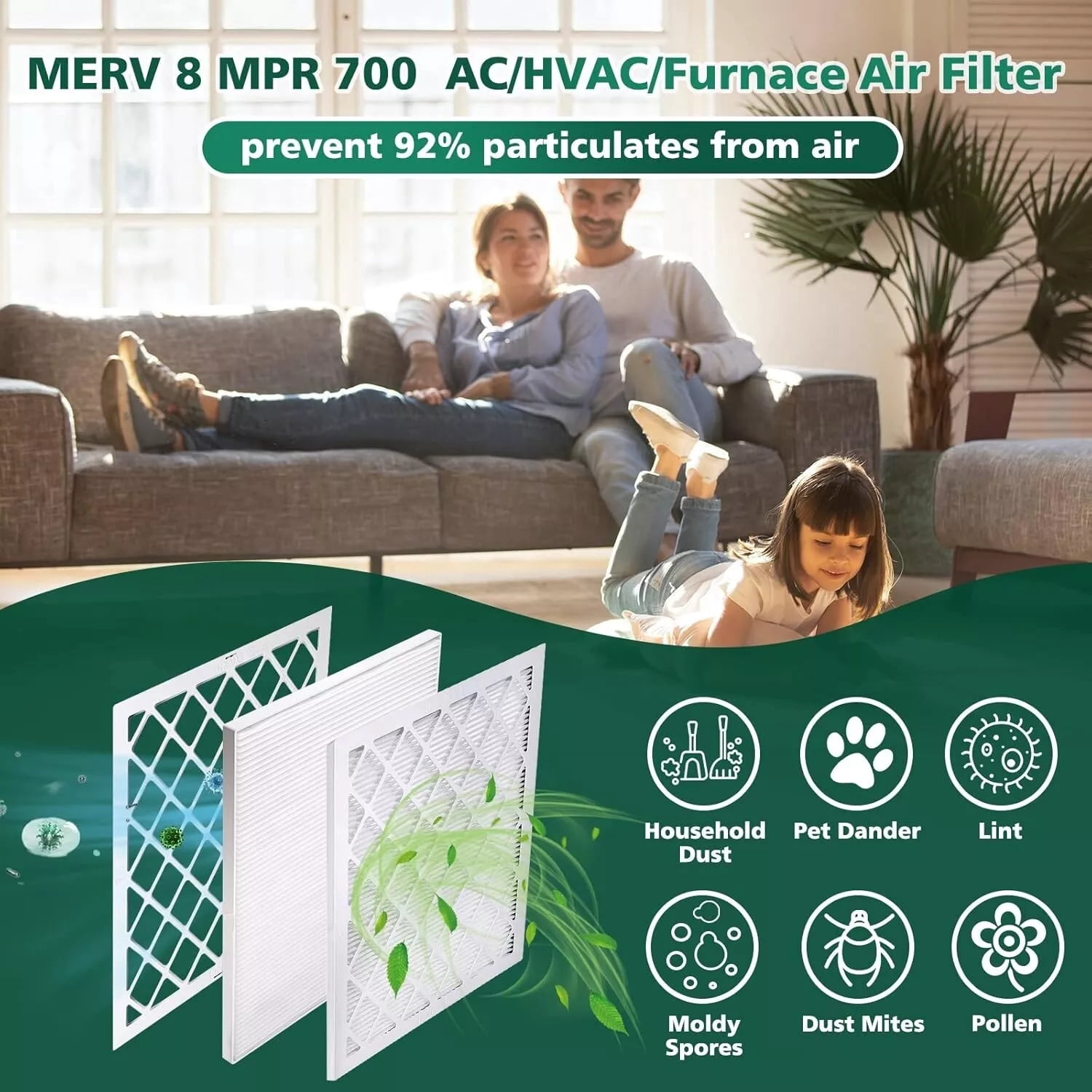 Ubeesize 16x25x1 MERV 8 Pleated Air Filter, Reusable Frame, 9 Pack AC/Furnace