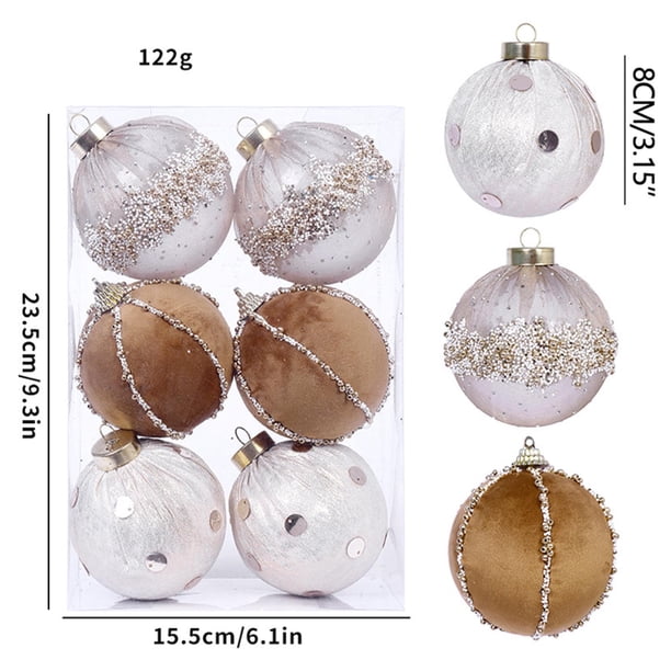 Paquete de 6 bolas navideñas de espuma envueltas en tela, elegantes adornos para árbol de Navidad con lazos para colgar Yulucky