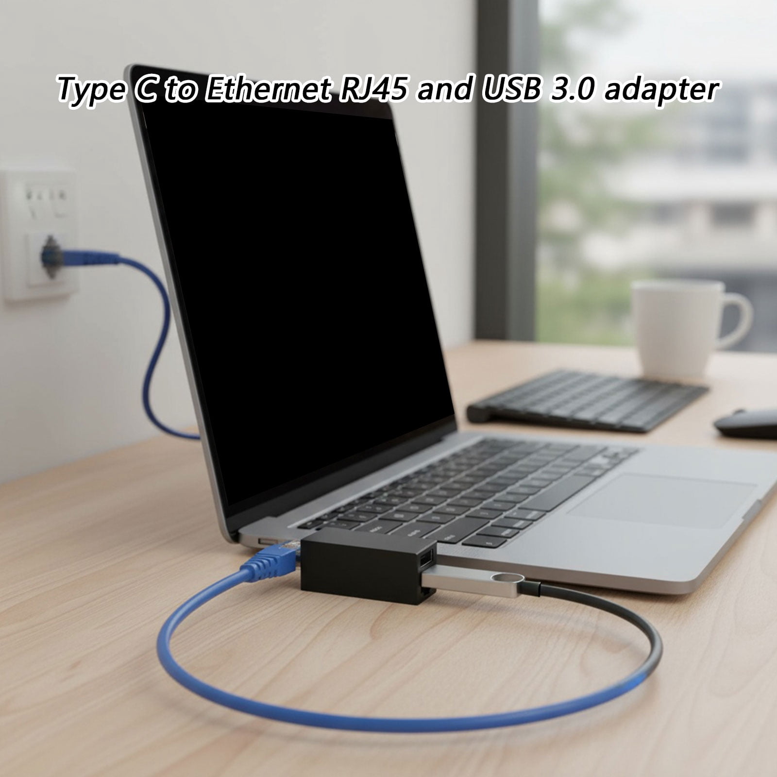 Double Function USB Type C Adapter Combines Gigabit Ethernet RJ45 and 5Gbps USB3.0 for Travel