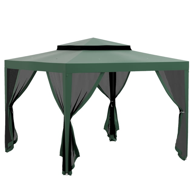 Outsunny Abri 10'x10 Pieds avec Moustiquaire et Toit à Double Niveau, Vert