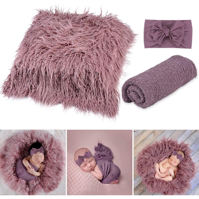 Accesorios de fotografía para recién nacidos, envoltura multiusos, estera y diadema para fotografía, color morado, 3 uds.