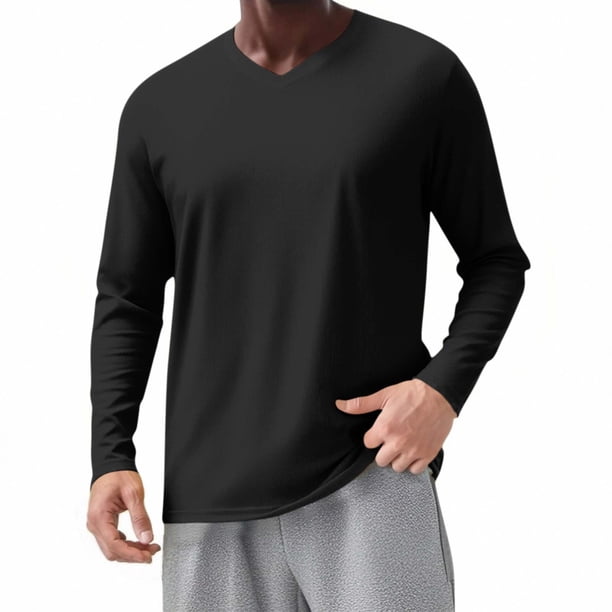 Camisa de Manga Larga de Ajuste Seco de los Hombres de Color Sólido Cuello en V Suelto, Sudadera de Manga Larga para Hombres para Correr Y Deportes Al Aire Libre