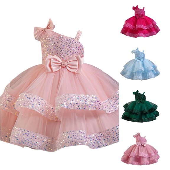 SUXIAN Toddler Girl Dress Sleeveless Sequin Mesh Tutu Layered Stylish Party Girls Summer Dress Light Pink 18-24 Months