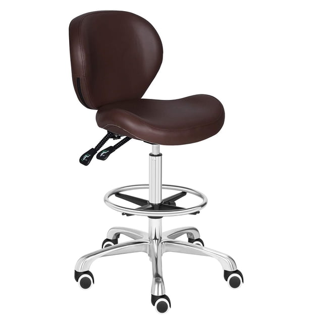 Kaleurrier Tabourets Réglables Chaise de Dessin avec Dossier et Repose-Pieds, Dossier Inclinable, Siège Pivotant, Roulettes, pour Studio, Dentaire, Bureau, Salon et Comptoir, Chaises de Bureau Hautes Sans Accoudoirs pour la Maison (Brun)