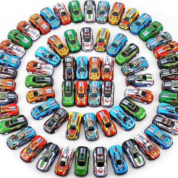 DERTE 140 Pcs Voitures à Rétrofriction pour Enfants Mini Voitures Jouets en Vrac Véhicules de Course en Métal Cadeaux Sacs Cadeaux Prix de Classe pour Garçons Filles Tout-Petits