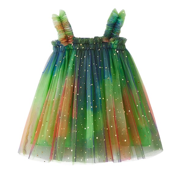 TOOYOU Girls Dresses Toddler Sleeveless Star Moon Tie Dye Tulle Holiday Party Dress Up Dress Dance Party Princess Dresses Clothes Sweet Girl Breathable Comfort Sundress ,Size 4-5 Years , Green