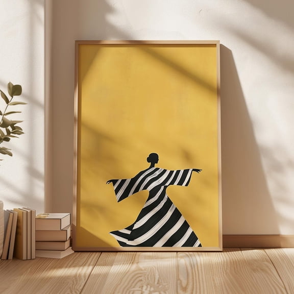 Warm Yellow Minimalist Woman Print Contemporary Art Black And White Modern Stripe Art Abstract People Artwork Bold Female Print Wall Art, Modern Wall Decor, 8x12 UNFRAMED
