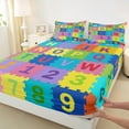 thumbnail image 2 of Manfei Initial Letter Kids Twin Sheet Sets, Colorful Cartoon Buffalo Fitted Sheet, 3pcs, 2 of 6