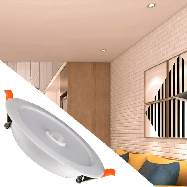 Human Body Sensor Recessed Lamp, 12W AC85-265V LED Ceiling Light White Round Downlight For Garage,Basement,Closet And Driveway-4Pack