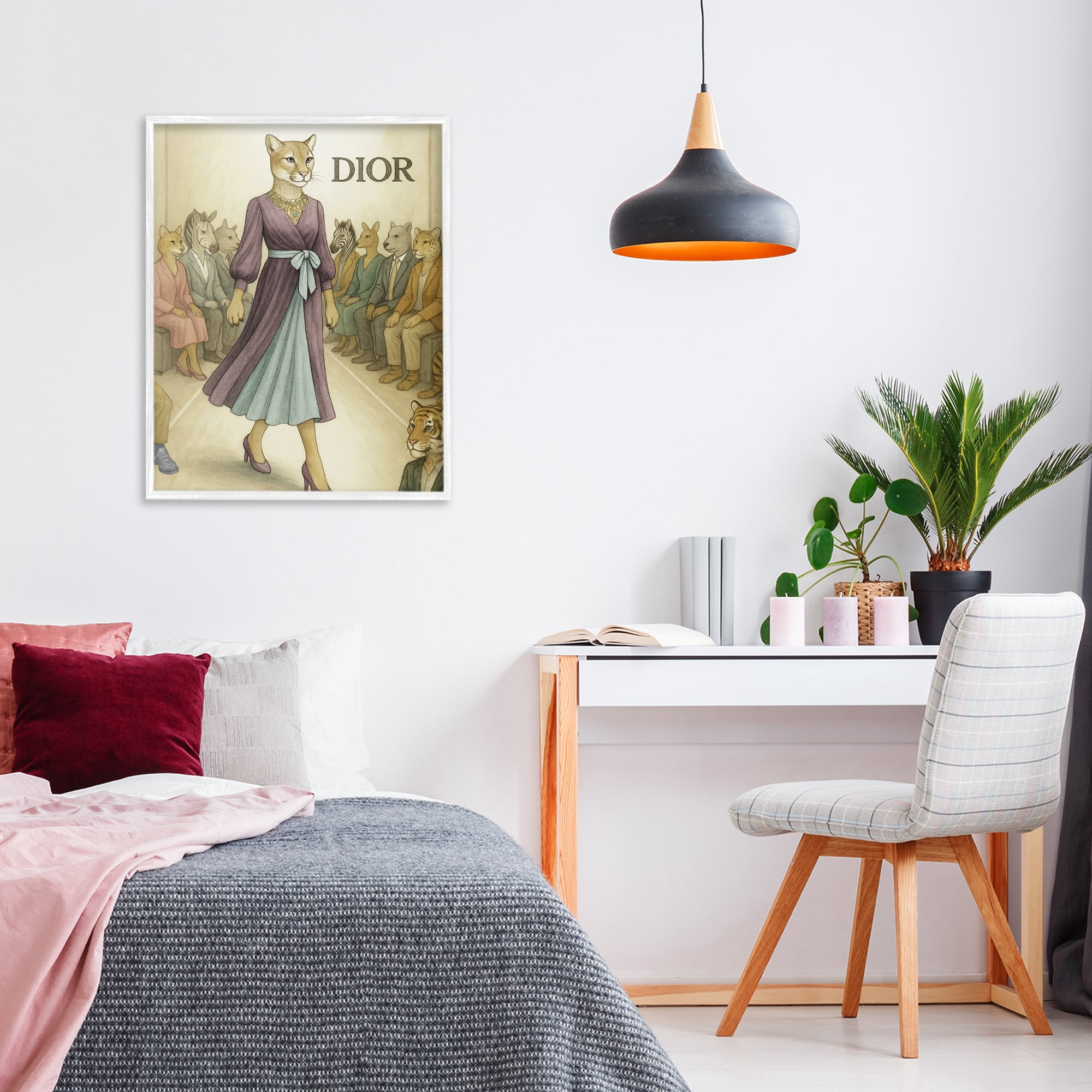 Stupell Industries Fashion Runway Cougar White Framed Giclee Art, design by Grotto Studios