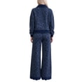 thumbnail image 4 of Szluipve 2 Piece Sets for Women Leopard Print 2 Piece Outfit Button Collar Long Sleeve Scalloped Hem Top High Waist Wide Leg Pants Casual Loungewear Tracksuit Set Navy XXL, 4 of 4