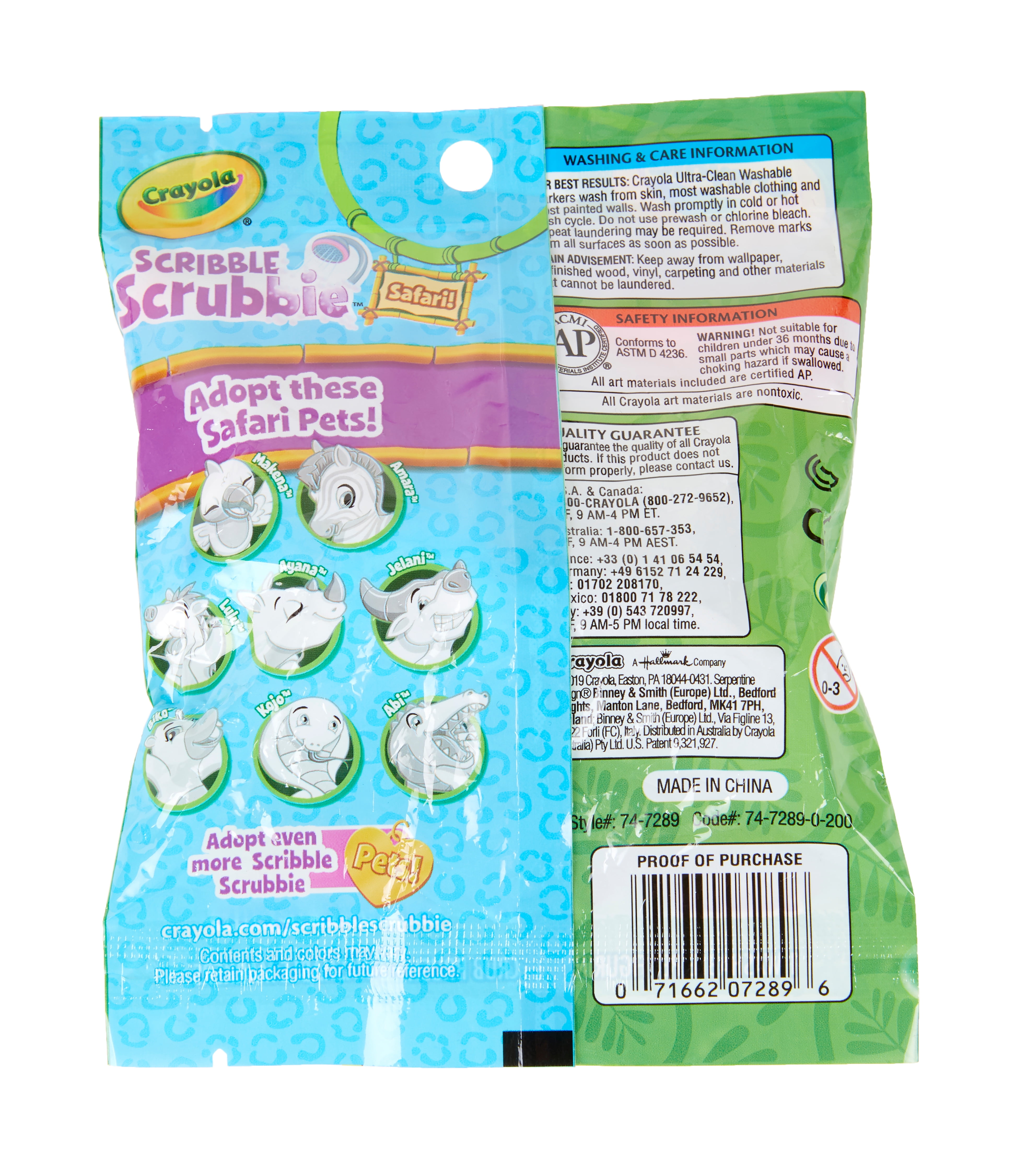 Crayola Scribble Scrubbie Safari Animals, Color & Wash 1ct, Gifts for Kids, Child Ages 3+