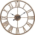 thumbnail image 2 of Reloj de pared grande con números romanos de 20.0 in, silencioso, funciona con pilas, de cuarzo, redondo, de metal, para decoración del hogar, loft, sala de estar, granja, color dorado antiguo, 2 of 5