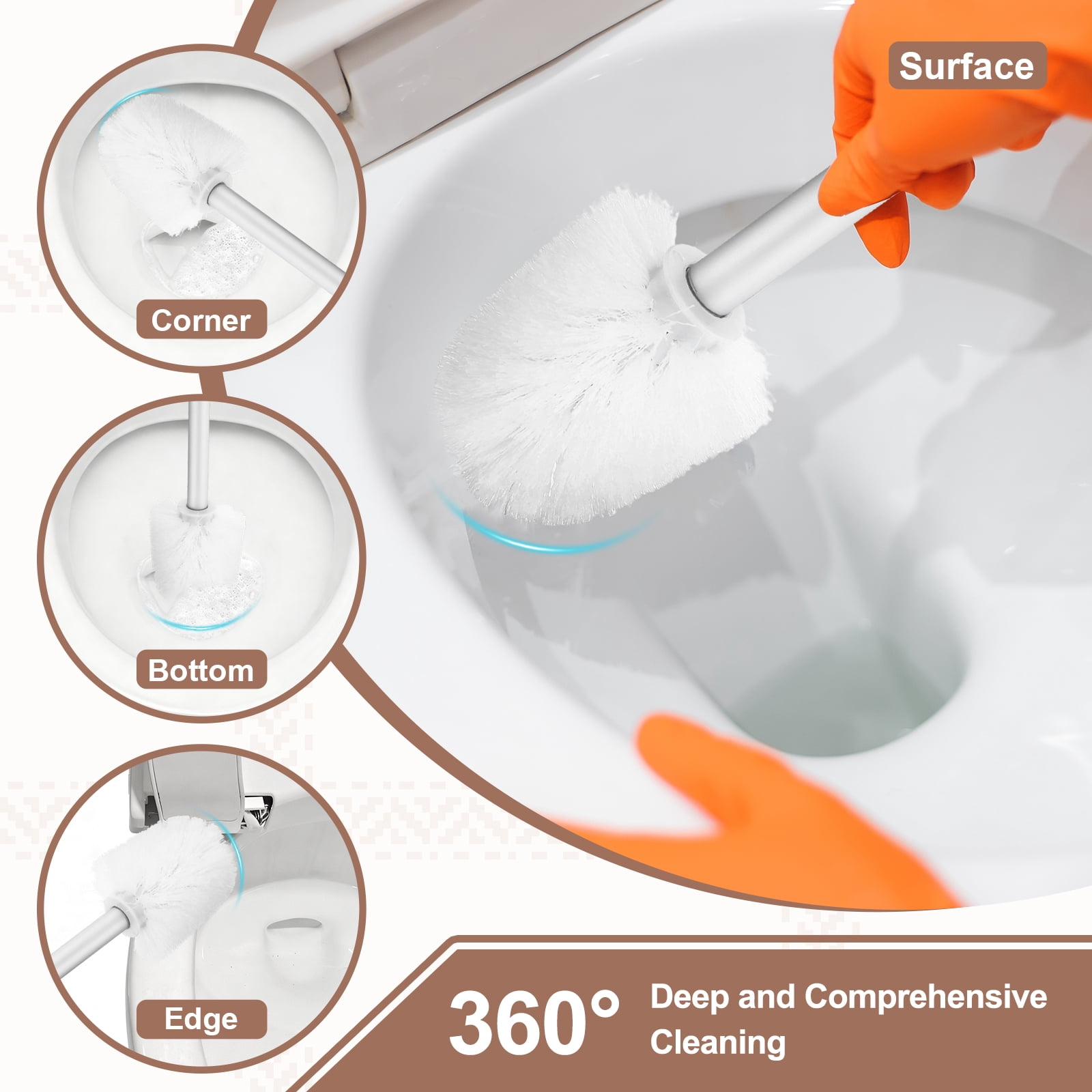 Uxcell Toilet Brush Set Replacement Head, 13.8 Inch Toilet Brush Refills with Handle, Bathroom Cleaning Tool for Home, White
