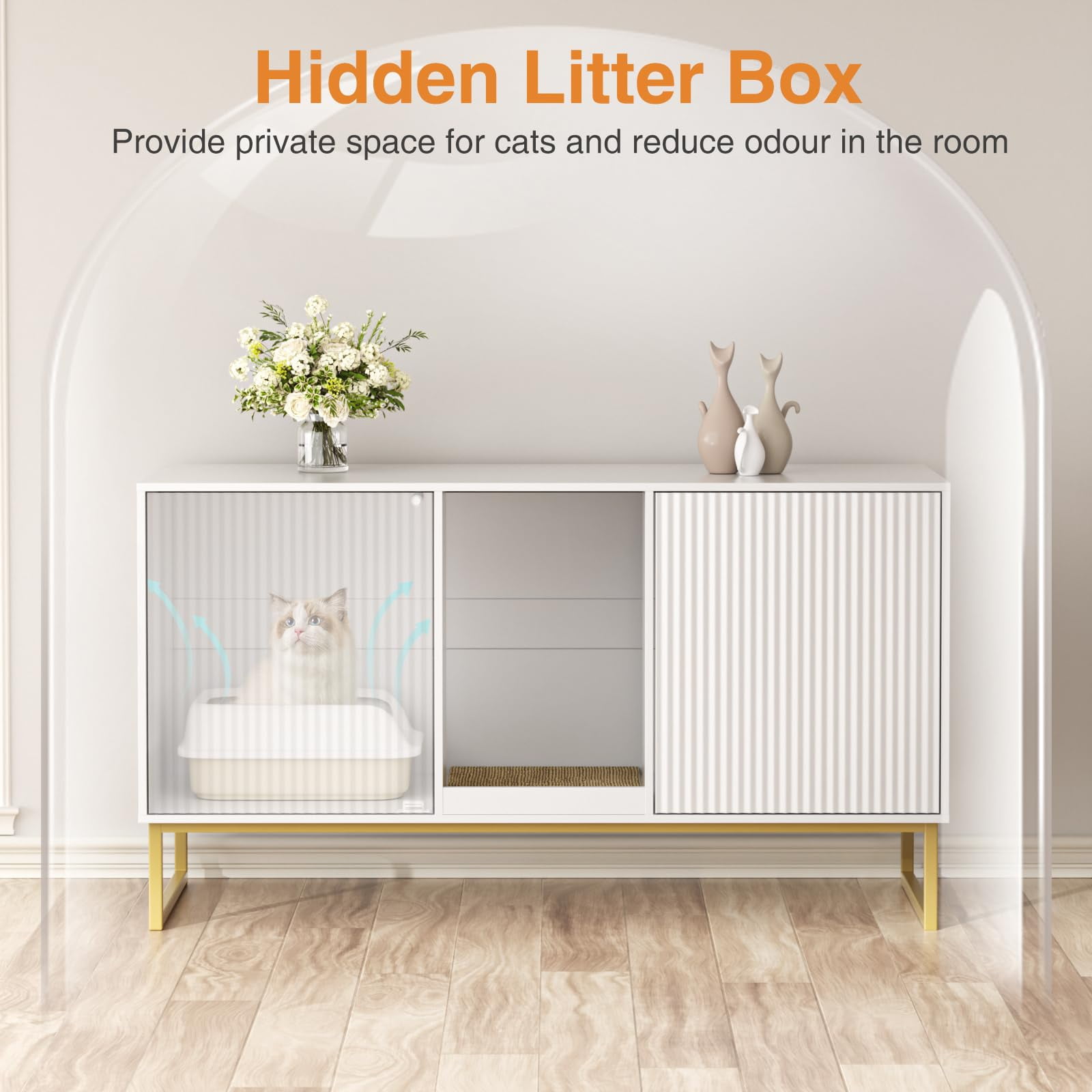 VEANERWOOD Cat Litter Box Enclosure with Hidden Entry and Two Cabinet Doors, Multi-Functional Cat Washroom