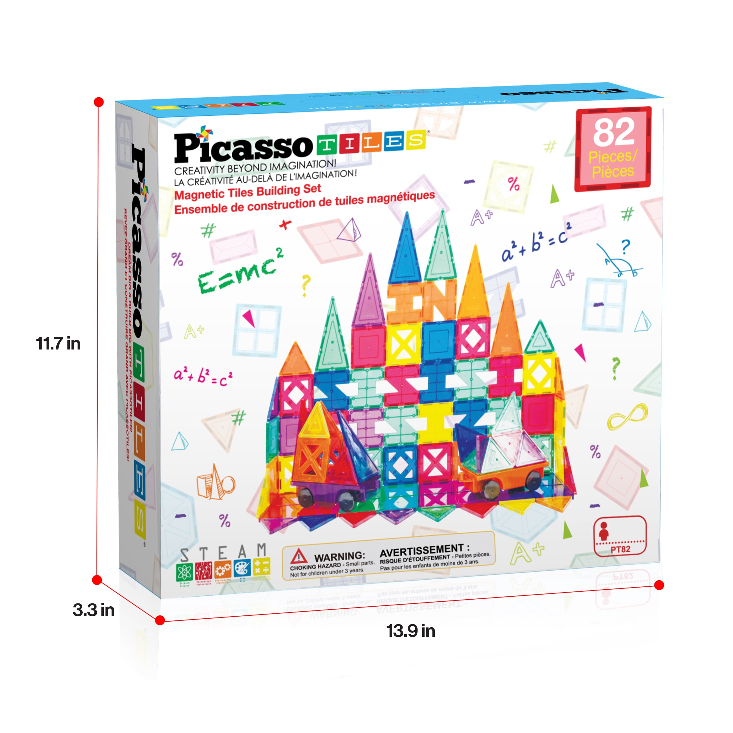 PICASSO-TILES Magnetic Tiles for Kids, 82PCS Construction STEM Building Blocks Educational Toy