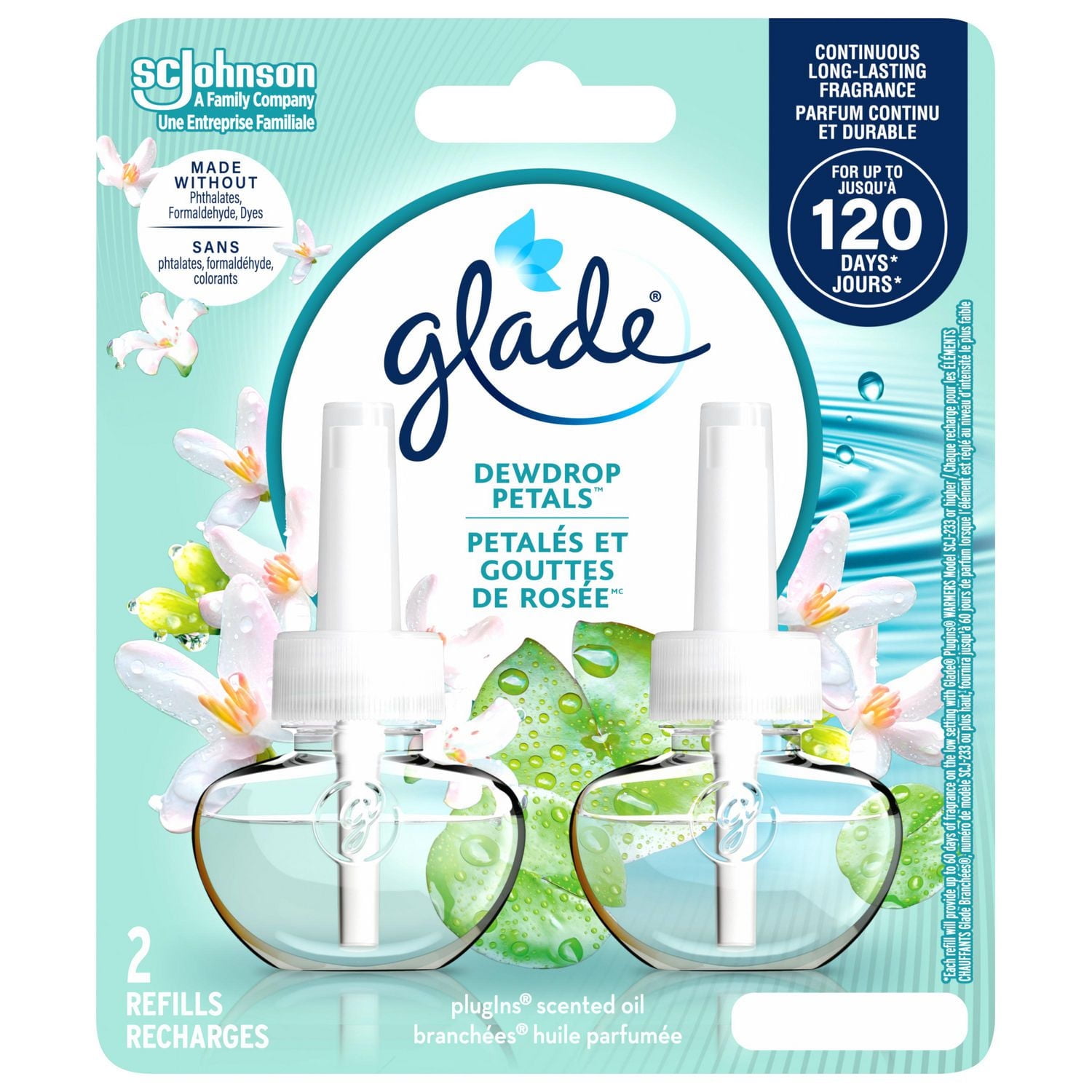 Glade Plugins® Air Freshener Oil Refill, Dewdrop Petals, 2 Refills