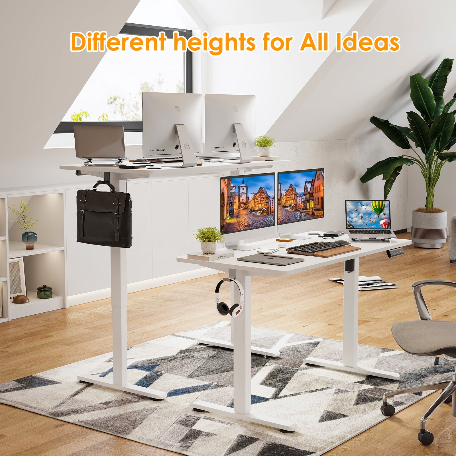 Farini Electric Standing Desk 48"x24", Adjustable Height Sit Stand Desk with Splice Board for Home Office, White