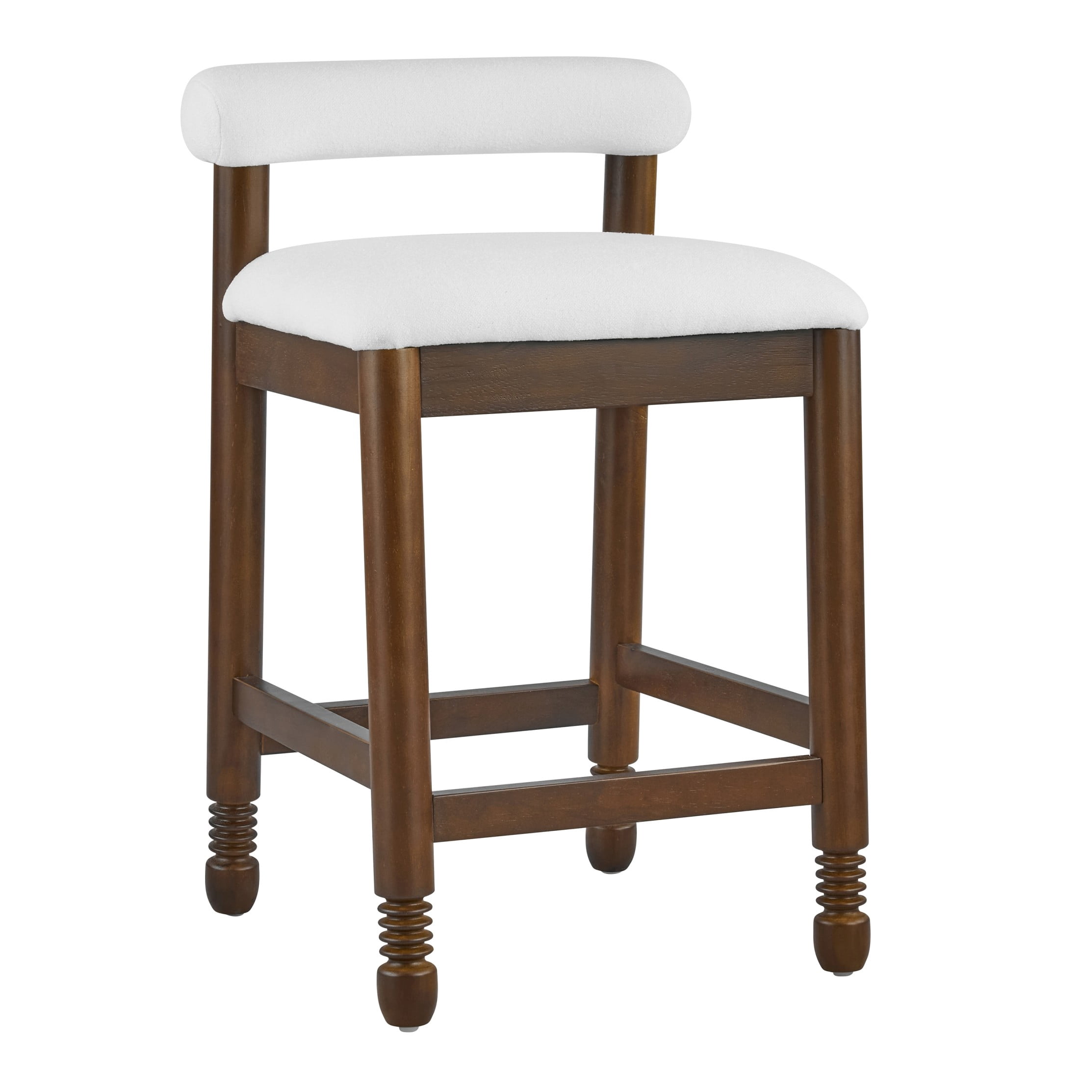 Christopher Knight Home Farmhouse Upholstered Counter Stools with Spindle Legs, Walnut+White, Set of 2
